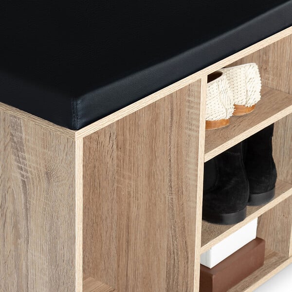 ID MARKET - Banc d'entrée chaussures avec coussin TEO bois façon hêtre - large