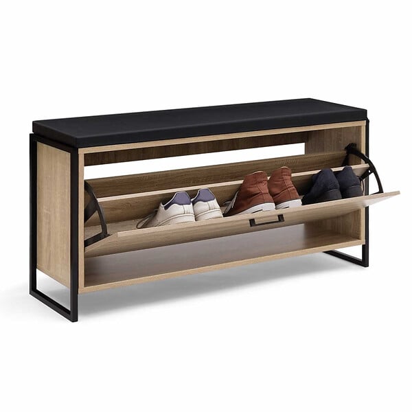 ID MARKET - Banc d'entrée chaussures 100 cm avec coussin LUIS design industriel - large