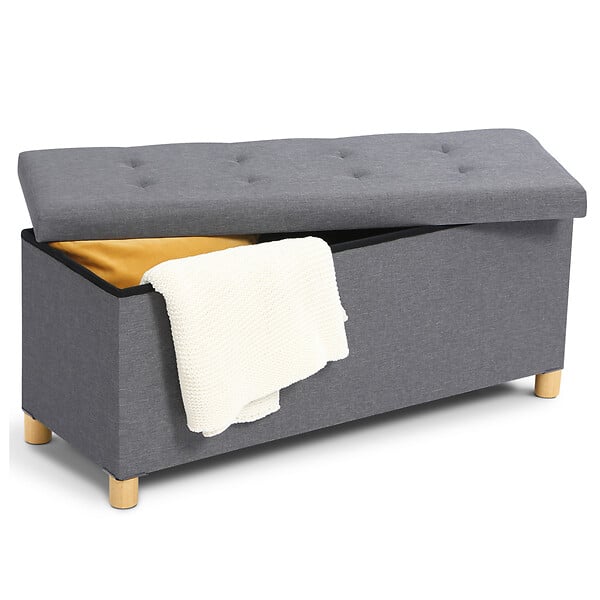 ID MARKET - Banc coffre rangement sur pied 100 cm tissu gris anthracite - large