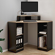 ID MARKET - Bureau d'angle HARRY noir et façon hêtre gain de place bureau informatique avec rangements - vignette