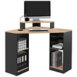 ID MARKET - Bureau d'angle HARRY noir et façon hêtre gain de place bureau informatique avec rangements - vignette