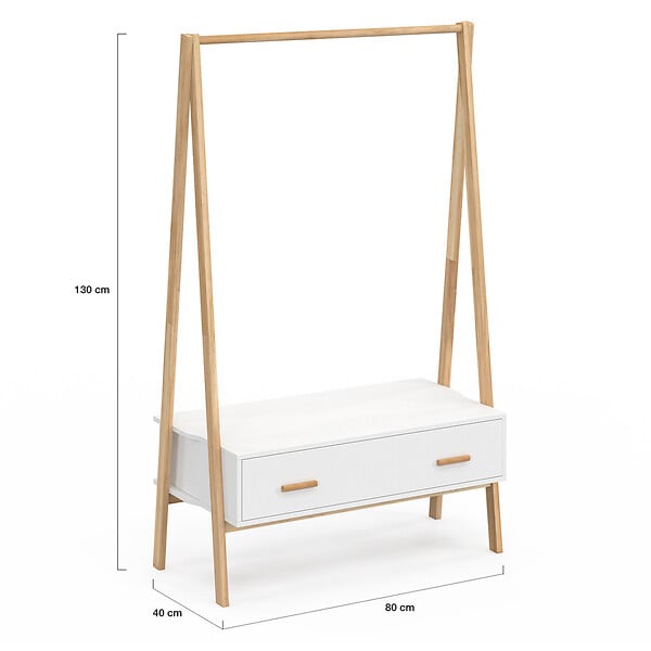 ID MARKET - Portant enfant tipi LEON 130 cm avec 1 porte blanc et bois - large