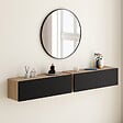 ID MARKET - Lot de 2 consoles suspendues étagères murales ELYOS 1 porte bois et noir - vignette