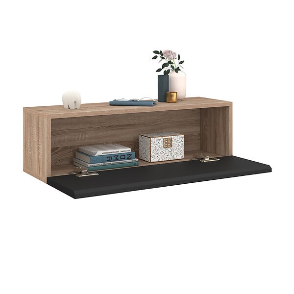 ID MARKET - Lot de 2 consoles suspendues étagères murales ELYOS 1 porte bois et noir - large