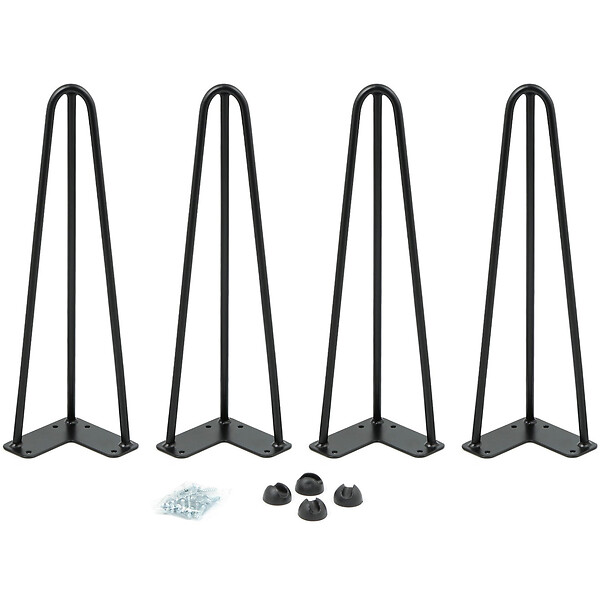 ID MARKET - Lot de 4 pieds épingle 40,5 cm pour table noir design industriel - large