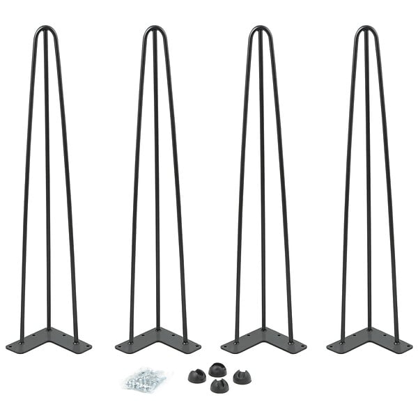 ID MARKET - Lot de 4 pieds épingle 71 cm pour table noir design industriel - large