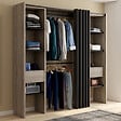 ID MARKET - Dressing extensible double MERYL 120/180 x 50 x 180 cm hêtre avec étagères hêtre + double penderie + rideau noir - vignette
