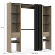 ID MARKET - Dressing extensible double MERYL 120/180 x 50 x 180 cm hêtre avec étagères hêtre + double penderie + rideau noir - vignette
