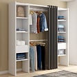 ID MARKET - Dressing extensible double MERYL 120/180 x 50 x 180 cm blanc avec étagères + double penderie + rideau gris - vignette