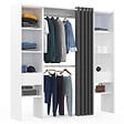ID MARKET - Dressing extensible double MERYL 120/180 x 50 x 180 cm blanc avec étagères + double penderie + rideau gris - vignette