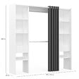 ID MARKET - Dressing extensible double MERYL 120/180 x 50 x 180 cm blanc avec étagères + double penderie + rideau gris - vignette