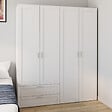 ID MARKET - Armoire 4 portes VITO blanc penderie 160 cm avec 2 tiroirs et étagères - vignette