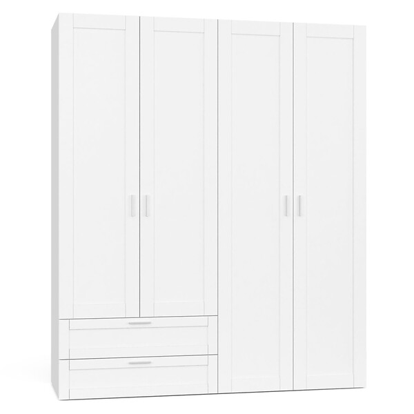 ID MARKET - Armoire 4 portes VITO blanc penderie 160 cm avec 2 tiroirs et étagères - large