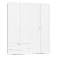 ID MARKET - Armoire 4 portes VITO blanc penderie 160 cm avec 2 tiroirs et étagères - vignette