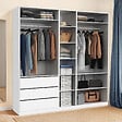 ID MARKET - Dressing modulable TAYLOR 200 x 55 x 200 cm 3 modules avec penderies + étagères + tiroirs blanc - vignette