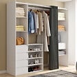 ID MARKET - Dressing extensible double XXL MERYL 120/180 cm blanc avec tiroirs + étagères + penderie + rideau gris - vignette