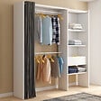 ID MARKET - Dressing extensible MARTY 120/170 x 50 x 180 cm blanc avec étagères + double penderie + rideau gris - vignette