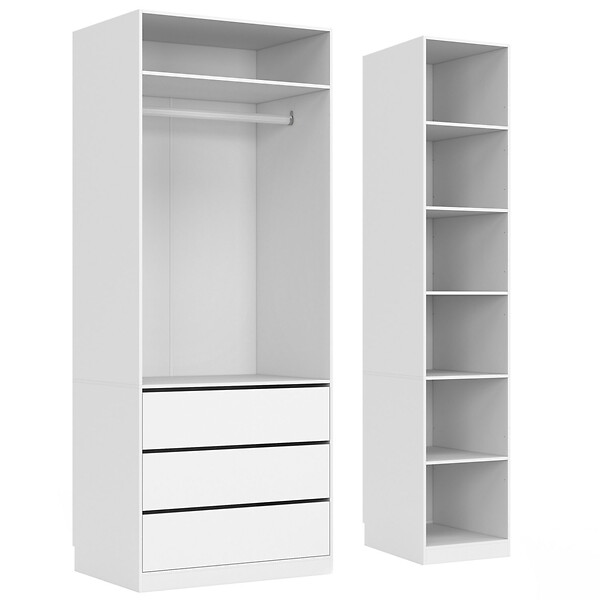 ID MARKET - Dressing modulable TAYLOR 120 x 55 x 200 cm 2 modules avec penderie + étagères + tiroirs blanc - large