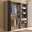 ID MARKET - Dressing extensible MARTY 120/170 x 50 x 180 cm hêtre avec étagères + double penderie + rideau noir - vignette