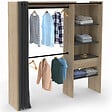 ID MARKET - Dressing extensible MARTY 120/170 x 50 x 180 cm hêtre avec étagères + double penderie + rideau noir - vignette