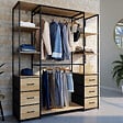 ID MARKET - Dressing double penderie + double colonne L. 140 cm UTAH avec 6 étagères et 6 bacs en tissu bois et noir - vignette