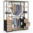 ID MARKET - Dressing double penderie + double colonne L. 140 cm UTAH avec 6 étagères et 6 bacs en tissu bois et noir - vignette