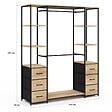 ID MARKET - Dressing double penderie + double colonne L. 140 cm UTAH avec 6 étagères et 6 bacs en tissu bois et noir - vignette