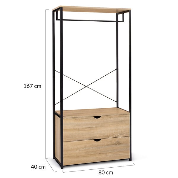 ID MARKET - Dressing penderie 2 tiroirs L. 80 cm DETROIT design industriel - large