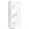 ID MARKET - Armoire 2 portes VITO blanc penderie 80 cm avec 2 tiroirs, miroir et étagères - vignette