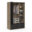 ID MARKET - Dressing penderie DIANE 105 x 45 x 167 cm hêtre avec étagères + boites de rangement + rideau noir - vignette