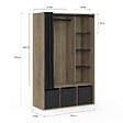 ID MARKET - Dressing penderie DIANE 105 x 45 x 167 cm hêtre avec étagères + boites de rangement + rideau noir - vignette