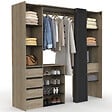 ID MARKET - Dressing extensible double XXL MERYL 120/180 cm hêtre avec tiroirs + étagères + penderie + rideau noir - vignette