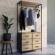 ID MARKET - Dressing penderie L. 80 cm UTAH avec 6 bacs en tissu bois et noir - vignette