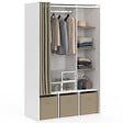 ID MARKET - Dressing penderie DIANE 105 x 45 x 167 cm blanc avec étagères + boites de rangement + rideau taupe - vignette