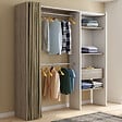 ID MARKET - Dressing extensible MARTY 120/170 x 50 x 180 cm blanc avec étagères hêtre + double penderie + rideau taupe - vignette