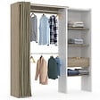 ID MARKET - Dressing extensible MARTY 120/170 x 50 x 180 cm blanc avec étagères hêtre + double penderie + rideau taupe - vignette