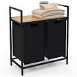ID MARKET - Panier à linge 2 bacs DETROIT tissu noir design industriel - vignette