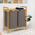ID MARKET - Panier à linge 2 bacs bambou BEA tissu gris foncé - vignette