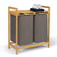 ID MARKET - Panier à linge 2 bacs bambou BEA tissu gris foncé - vignette