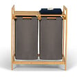ID MARKET - Panier à linge 2 bacs bambou BEA tissu gris foncé - vignette