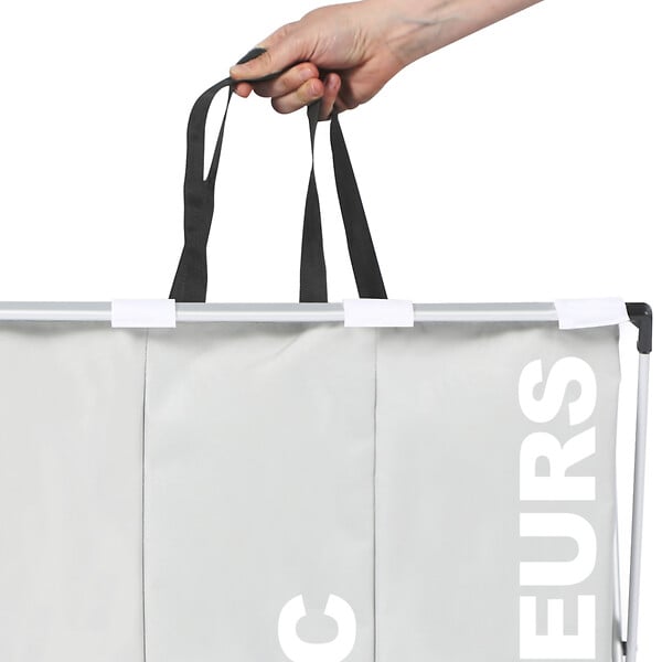 ID MARKET - Panier à linge 3 compartiments pliable gris - large