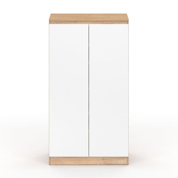 ID MARKET - Armoire à chaussures 18 paires TOMI imitation hêtre 2 portes blanches - large
