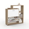ID MARKET - Meuble à chaussures 12 paires KLARK imitation hêtre 2 portes blanches avec étagère - vignette