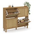 ID MARKET - Meuble à chaussures 20 paires HANAE 4 portes effet naturel cannage - vignette