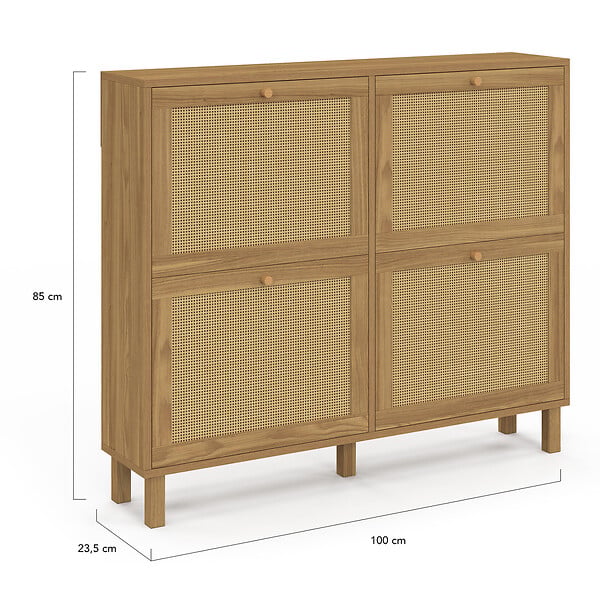 ID MARKET - Meuble à chaussures 20 paires HANAE 4 portes effet naturel cannage - large
