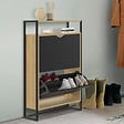 ID MARKET - Meuble à chaussures 12 paires BOSTON 2 portes noires avec étagère supérieure design industriel - vignette