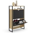 ID MARKET - Meuble à chaussures 12 paires BOSTON 2 portes noires avec étagère supérieure design industriel - vignette