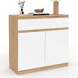 ID MARKET - Armoire à chaussures 12 paires TOMI 2 portes et 1 tiroir façon hêtre et blanc - vignette