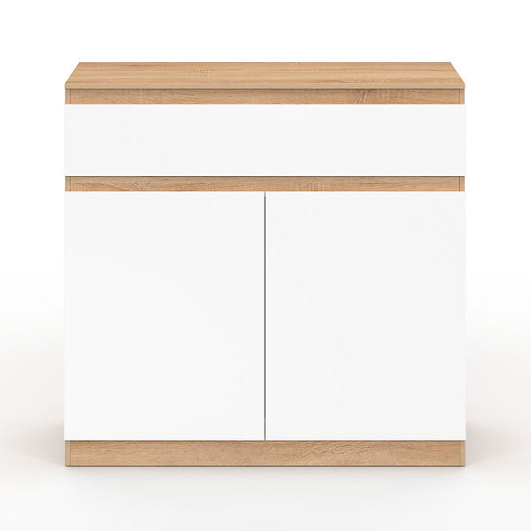 ID MARKET - Armoire à chaussures 12 paires TOMI 2 portes et 1 tiroir façon hêtre et blanc - large