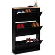 ID MARKET - Meuble à chaussures 9 paires ESTER 3 portes métal noir et plateau façon hêtre design industriel - vignette